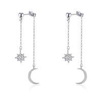 RIXERKOC Pendientes Estrella Luna de Plata de Ley 925 Sterling Stern Moon Ohrringe Pendientes Largos Borlas con Circonitas Joyas Celestiales Únicas Regalos para Bodas Día de la Madre (Plata)