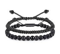 RIXERKOC Pulseras de Cuentas Negras para Hombre 6mm Obsidiana Ojo de Tigre Lava Pulseras Set Ajustable Hecho a Mano Pulsera de Piedra Natural Regalo de Cumpleaños Día del Padre (Negro)