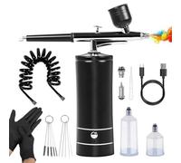 RIYAN Kit de aerógrafo con compresor de aire y guantes, aerógrafo de alta presión de 27 PSI con manguera, aerógrafo inalámbrico para pintura de modelos, color negro, fácil de instalar