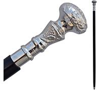 Riyex Bastón de madera antiguo vintage con mango de latón plateado para regalo, bastón de lujo