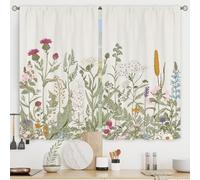 Riyidecor Cortinas de Cocina Florales pequeñas con Flores Silvestres, Cortinas de café, Hojas Verdes, Plantas, botánicas, Bolsillo para Barra, Granja, Hierbas salvias, Sala de Estar, Dormitorio,
