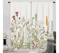 Riyidecor Cortinas de flores silvestres florales de 52 x 84 pulgadas, hojas verdes, estampado botánico, bolsillo para barra, obras de arte, flores silvestres, hiedra, hierbas, rústicas, sala de estar,