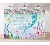 Riyidecor Little Mermaid telón de fondo para fiesta de cumpleaños con dibujos animados de plantas de agua submarinas de 7 x 5 pies, coloridas y brillantes, bonitas, para bebés, estudio, fotografía, utilería para fotografía, gamuza de vinilo