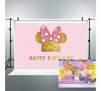 Riyidecor Ratón con diseño de lunares rosas para primer cumpleaños, diseño de princesa con fondo de fotografía de 7 x 1,5 m, para decoración de recién nacido, fiestas, eventos, fotos, fondo de