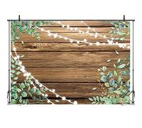 Riyidecor Telón de fondo de eucalipto de 7 pulgadas de ancho x 5 pulgadas de alto, diseño rústico de hojas verdes, fondo de fotografía de madera marrón, luz de granja, decoración de granja, accesorios