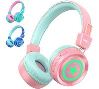 riyo Cascos Inalambricos Bluetooth Niña, Auriculares Inalambricos Niños con LED Diadema MAX Volumen 94dB Estéreo Auriculares Infantiles Plegable para Escuela/Viaje/Tableta/PC