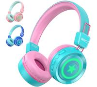 riyo Cascos Inalambricos Bluetooth Niña, Auriculares Inalambricos Niños con LED Diadema MAX Volumen 94dB Estéreo Auriculares Infantiles Plegable para Escuela/Viaje/Tableta/PC