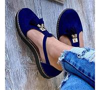 Riyueyi Mujeres Sandalias de Verano, Plataforma Zapatos de Alpargatas, Sandalias Romanas Elegantes cómodos Zapatos de Playa con Tassel Corbata,Azul,US7.5/EU39