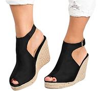 Riyueyi Sandalia para Mujer Forrada de Yute con Punta Cerrada y Cierre de Hebilla Zapatos Verano Mujer Comodos Cuñas Primavera Verano 2021,Negro,US4.5/EU35