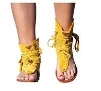 Riyueyi Sandalias de Mujer con cuña y tacón de Peeptoe para la Playa Transpirables, Tallas Grandes, para Verano, Sexy, Antideslizantes, Modernas, Elegantes y gladiadores Romanos.,Amarillo,US7.5/EU39