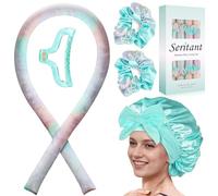 Rizador de cabello sin calor para rizos nocturnos, juego de varillas rizadoras sin calor con gorro de satén, varillas de soplado seguras para dormir para ondas sin encrespamiento, teñido anudado verde