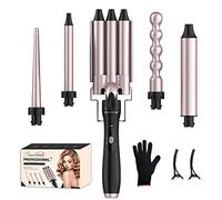 Rizador de Pelo 5 en 1 con 5 Intercambiable Cerámica Barriles Para el Pelo Largo/Corto, 9mm to 32mm Tenacillas Pelo Muitifunción con Indicador LCD 80℃-230℃ Temperatura Ajustable, Rosa