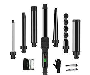 Rizador de Pelo 7 en 1, PARWIN PRO BEAUTY Rizador Pelo Profesional de Cerámica, Curling Iron con 7 Varitas para Rizar, 100 a 230 ℃, Pantalla LCD