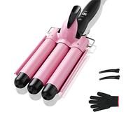 Rizador de Pelo Profesional 3 Tubos-TOP4EVER Plancha Rizadora de 22 mm Temperatura Ajustable 170℃-220℃ con Placas de Cerámica de Turmalina