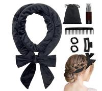 Rizador de pelo sin calor, juego de bandas de rizos sin calor, antideslizantes, para la noche DIY con horquilla, rizos para cabello largo y mediano (Negro, 1 unidad (Paquete de 7))