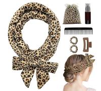 Rizador de pelo sin calor, juego de bandas de rizos sin calor, antideslizantes, para la noche DIY con horquilla, rizos para cabello largo y mediano (Estampado Leopardo, 1 unidad (Paquete de 7))