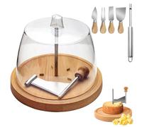 Rizador de queso con forma de flor, rueda para cortar queso con tapa y mango, cortador de queso de acero inoxidable con cúpula, cuchilla afilada y base de madera (Standard Model, With Cover)