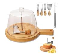 Rizador de queso con forma de flor, rueda para cortar queso con tapa y mango, cortador de queso de acero inoxidable con cúpula, cuchilla afilada y base de madera (With Handle, With Cover)