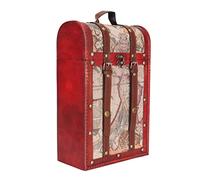 RIZGHWOY Caja Antigua para Botellas de Vino con Hebillas de Latón y Mapa Vintage con Capacidad para 2 Botellas para Amantes de los Viajes o Decoración del Hogar de Madera Compuesta