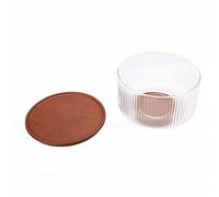 RIZGHWOY Ensaladera de Vidrio con Tapa de Base de Madera Cuenco Decorativo para Mezclar y Servir de 20 Cm para Cenas Familiares, Fiestas y Reuniones (Medio)