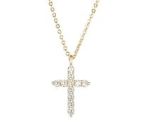 RIZILIA Collar de cruz minimalista Not-Your-Basic para mujer - Colgante delicado chapado en oro de 14 quilates de 0,625 - circonita cúbica de corte redondo, circonita blanca de abril, cadena