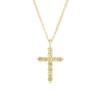RIZILIA Not-Your-Basic Collar de cruz minimalista para mujer - Colgante delicado chapado en oro de 14 quilates de 0,625 - Circonita de corte redondo con citrino amarillo noviembre, cadena ajustable