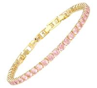 RIZILIA Not-Your-Basic - Pulsera de tenis minimalista para mujer, redonda/marquesa/princesa, circonita cúbica en varios colores, chapada en oro de 14 quilates, base de 16,5 cm + extensores de 1,5/2,5