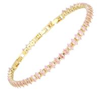 RIZILIA Not-Your-Basic - Pulsera de tenis minimalista para mujer, redonda/marquesa/princesa, circonita cúbica en varios colores, chapada en oro de 14 quilates, base de 16,5 cm + extensores de 1,5/2,5