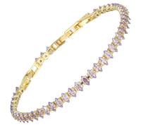 RIZILIA Not-Your-Basic - Pulsera de tenis minimalista para mujer, redonda/marquesa/princesa, circonita cúbica en varios colores, chapada en oro de 14 quilates, base de 16,5 cm + extensores de 1,5/2,5