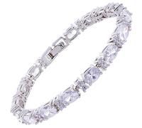 RIZILIA Pulsera de Circonitas para Mujer - 5mm Pulsera Tennis de Circonita Cúbica Corte Ovalado, Baño de Oro Blanco de 18K, Regalo Abril, 18cm