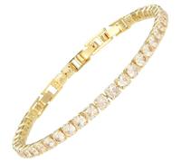 RIZILIA Pulsera De Tenis No-Tan-Básica Para Mujer Con Circonita Blanca De 4 mm Corte Brillante Redondo En Baño De Oro Amarillo De 14K, Base De 16,5 cm + Extensores De 1,5/2,5 A 18-19 cm, Con Estuche