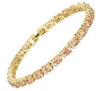 RIZILIA Pulsera Tennis Champán para Mujer - 4mm Diamante Simulado Corte Redondo, Baño de Oro Amarillo de 14K, Regalo Noviembre, 18cm