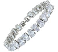 RIZILIA SPECTRUM - Pulsera clásica chapada en oro blanco de 18 quilates con circonita cúbica de corte pera de 6 mm [topacio blanco simulado], pulseras de oro para mujer, tamaño 7 pulgadas, regalo de