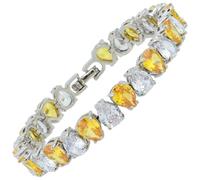 RIZILIA SPECTRUM - Pulsera clásica de tenis chapada en oro blanco de 18 quilates con circonita cúbica de corte pera de 6 mm [citrino amarillo simulado], pulseras de oro para mujer, tamaño 7 pulgadas,
