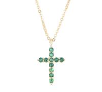 RIZILIA Time-Honoured - Collar minimalista de cruz para mujer con circonita cúbica de corte redondo, esmeralda verde de imitación en oro de 14 quilates, colgante de cadena de fe de 45,7 cm, en caja de