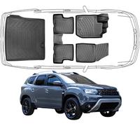Rizline Juego de alfombrillas 3D para coche compatibles con Dacia Duster 4 x 4 2ª generación 2018 - 2022, accesorios para coche, alfombrillas de goma y alfombrilla para maletero de coche, TPE para