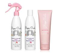 Rizos Curls Kit inicial para peinar, refrescar y desenredar spray y crema definitoria de rizos y paquete de gel de fijación ligera, mejora y define rizos, añade volumen y conservación