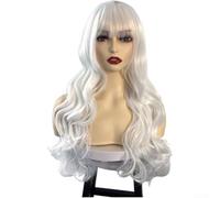 Rizos largos para peluca de mujer, resistente al calor, para blanco, 76 cm | Fibra resistente al calor, 76 cm de longitud, color blanco puro, rizos voluminosos, brillo natural
