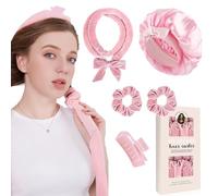 Rizos sin calor, Rulos de Terciopelo para la Noche con Gorro de Dormir, set de Peinado DIY con Banda Rizadora, Rulos de Noche, Banda Rizadora sin Calor para Cabello Largo y Mediano - Rosa