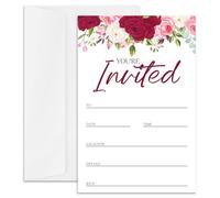 rizotus Invitaciones de boda de flores rojas con sobres, 25 tarjetas de invitación florales en blanco para recepción de boda, despedida de soltera, baby shower, compromiso, cumpleaños, cena, fiesta, 4