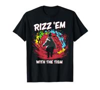 Rizz Em With The Tism Funny Sarcastic Kids Boys Girls Anime Camiseta