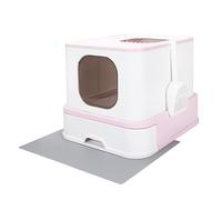 RIZZARI Caja de Arena Plegable Grande para Gatos, Caja de Arena para Gatos de Entrada Superior con Tapa, sartén antigolpes, fácil Limpieza y Cuchara (actualización, Rosa)