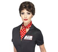 Rizzo Grasa Peluca Marrón Corto y Rizado 50's Adulto Mujer Disfraz Nuevo