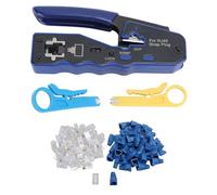 RJ45 CAT6 Herramienta de enmercado, Kit de herramientas de enjuague RJ45, Ethernet Crimper, Sturdy Crimper, con 50 pcs 8p8c Head y protectores de cristal, strippers de alambre