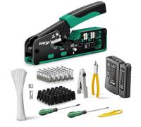 RJ45 Crimping Tool Kit With Stripping And Cutting Functions, For CAT8 Cat7 Cat6a Cat6 Cat5E Connectors, Includes Cable Tester And Pass-Through Plugs(Green Kit)