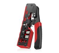 RJ45 Crimping Tool Kit With Stripping And Cutting Functions, For CAT8 Cat7 Cat6a Cat6 Cat5E Connectors, Includes Cable Tester And Pass-Through Plugs(Red)