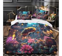 RJAVAGFZL Abeja en la Ciudad Impresión 3D 3 Piezas Funda de edredón Escena Urbana futurista cubrecama Microfibra hipoalergénica Transpirable para bebés Adolescentes Adultos Single (135x200cm)