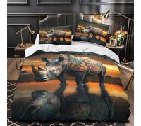 RJAVAGFZL Arte de fantasía de rinocerontes Impresión 3D 3 Piezas Funda de edredón Estilo Surrealista Digital cubrecama Microfibra morbida antiácaros para Chicas Mujeres Adultos Single（140x200cm）