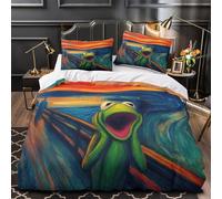RJAVAGFZL Arte del Grito de Kermit Impresión 3D 3 Piezas cubrecama Estilo expresionista Vibrante Funda de colchón Microfibra morbida antiácaros para bebés Chicos Adultos Single（140x200cm）