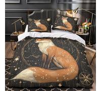 RJAVAGFZL Astrología del Zorro Impresión 3D 3 Piezas cubrecama Arte Animal mítico Funda de edredón Microfibra Cierre Cremallera antiácaros para Chicos bebés Adultos King（220x240cm）
